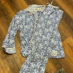 Oscar De la Renta pajamas blue and white US women size medium